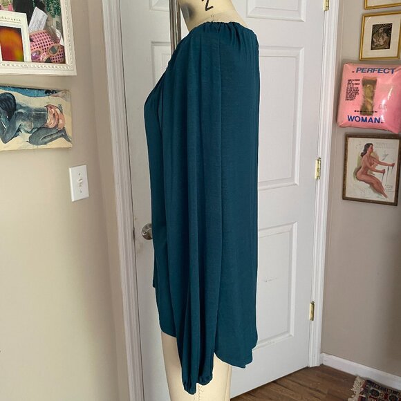 JLo Jennifer Lopez TEAL Slinky chain collar Y2K Peasant Tunic Shirt *SMALL* - Picture 4 of 6